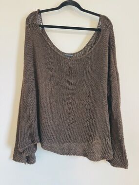 PrettyLittleThing Brown Scoop Neck Loose-Knit Sweater